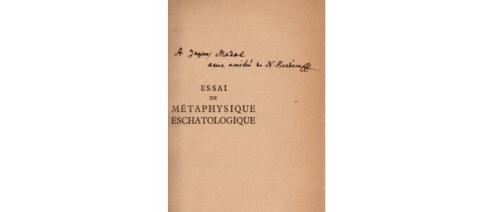 BERDIAEFF : Essai de métaphysique eschatologique - Autographe - Edition-Originale.com