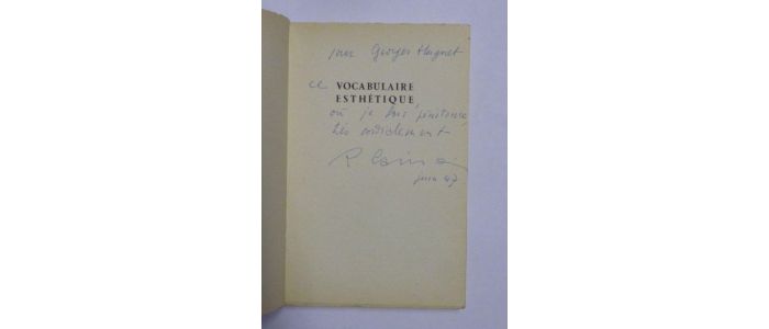 CAILLOIS : Vocabulaire esthétique - Autographe, Edition Originale - Edition-Originale.com