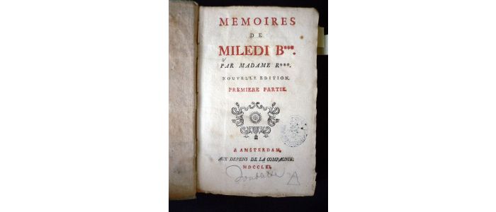 RICCOBONI : Memoires de Miledi B***. Par Madame R*** - Edition-Originale.com