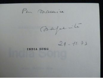 DURAS : Indian song - Autographe, Edition Originale - Edition-Originale.com