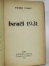 PARAF : Israël 1931 - Autographe, Edition Originale - Edition-Originale.com