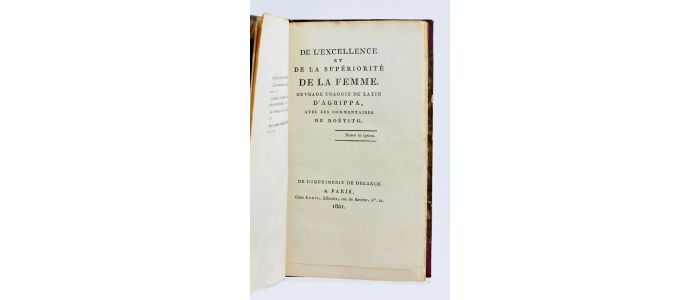 AGRIPPA  : De l'excellence et de la supériorité de la femme - First edition - Edition-Originale.com