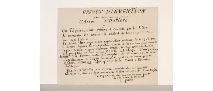 ANONYME : (Prostitution) Brevet d'invention - Caisse d'Horloge - Signiert, Erste Ausgabe - Edition-Originale.com