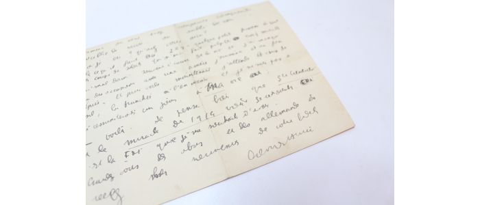 AURIC : Emouvante lettre autographe signée du poilu Georges Auric adressée depuis le front à son amie Bolette Natanson: 