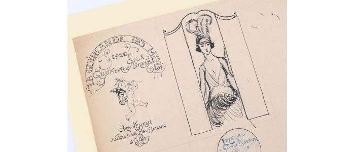 BARBIER : Maquette originale de la page de titre, de la chemise et de l'étui de la Guirlande des mois de 1920 accompagnée de croquis  - Libro autografato, Prima edizione - Edition-Originale.com