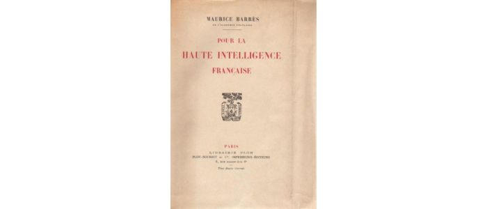BARRES : Pour la haute intelligence française - Edition-Originale.com