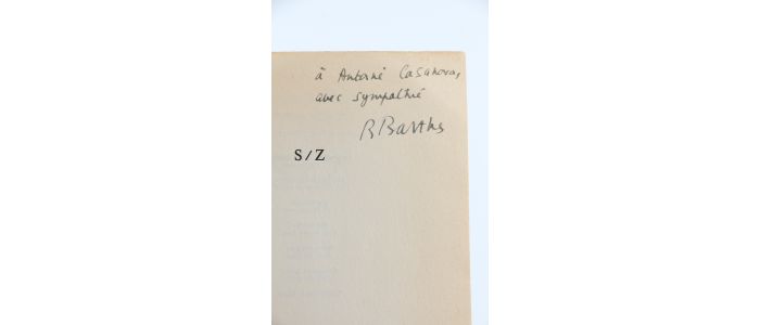 BARTHES : S/Z - Autographe, Edition Originale - Edition-Originale.com