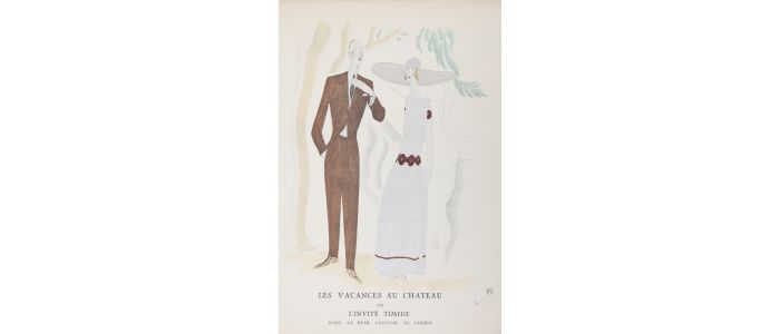BEER : Les Vacances au Château ou l'invité timide. Robe, de Beer. Costume, de Larsen (pl.51, La Gazette du Bon ton, 1922 n°7) - First edition - Edition-Originale.com