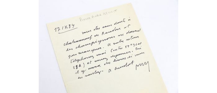 BENOIT : Lettre autographe inédite et signée adressée à son ami le libraire montpelliérain Pierre Clerc : 