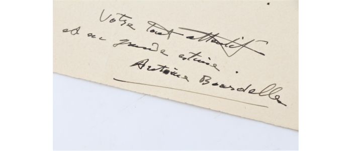 BOURDELLE : Laudative lettre autographe signée adressée à Carlo Rim le félicitant autant pour son style que pour la justesse aigüe de ses caricatures : 