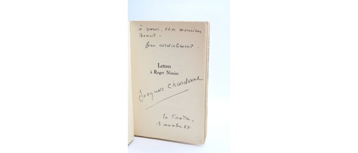CHARDONNE : Lettres à Roger Nimier - Libro autografato, Prima edizione - Edition-Originale.com