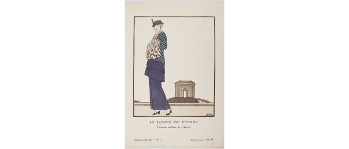 CHERUIT : Le Jardin du Peyrou. Costume tailleur de Chéruit (pl.6, La Gazette du Bon ton, 1914 n°1) - Prima edizione - Edition-Originale.com