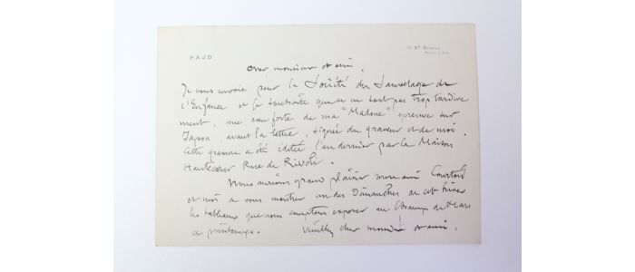 DAGNAN-BOUVERET : Carte autographe signée au peintre Lucien Hector Monod : 