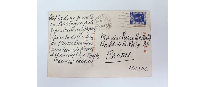 DENIS : Carte postale autographe signée au collectionneur Pierre Bertrand - Signiert, Erste Ausgabe - Edition-Originale.com