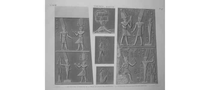 DESCRIPTION DE L'EGYPTE.  Thèbes. Karnak. Décoration intérieure de la porte de granit des propylées, sujets recueillis dans divers édifices. (ANTIQUITES, volume III, planche 47) - Edition Originale - Edition-Originale.com