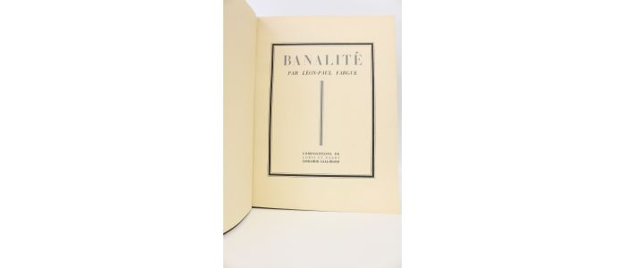 FARGUE : Banalité - Edition-Originale.com