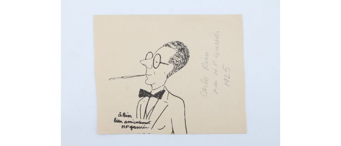 GASSIER : Dessin original à l'encre noire représentant son ami le caricaturiste, scénariste et cinéaste Carlo Rim - Signiert, Erste Ausgabe - Edition-Originale.com