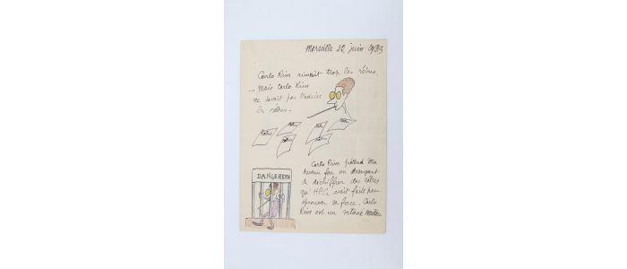 GASSIER : Humoristique lettre autographe signée à son grand ami Carlo Rim enrichie de trois dessins originaux en couleurs - Autographe, Edition Originale - Edition-Originale.com