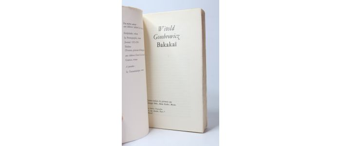 GOMBROWICZ : Bakakaï - Edition Originale - Edition-Originale.com