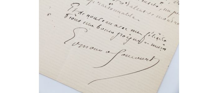 GONCOURT : Lettre autographe datée et signée adressée à un confrère écrivain à propos de l'ouvrage qu'il lui a envoyé : 