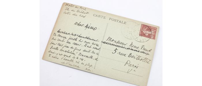 JACOB : Carte postale autographe signée adressée depuis les Côtes du Nord à son ami l'écrivain Nino Frank : 