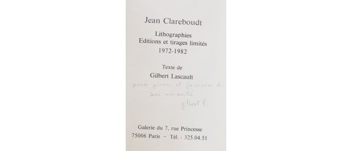 LASCAULT : Jean Clareboudt. Lithographies, éditions et tirages limités 1972-1982 - Signed book, First edition - Edition-Originale.com