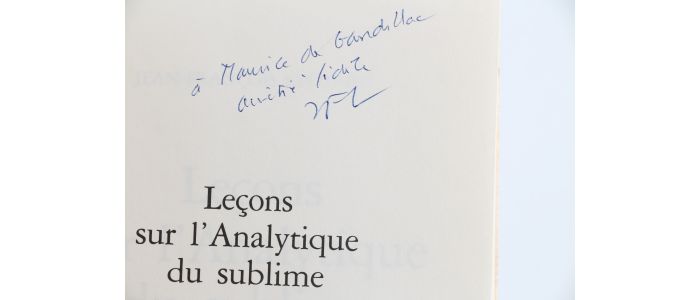 LYOTARD : Leçons sur l'analytique du Sublime - Signed book, First ...