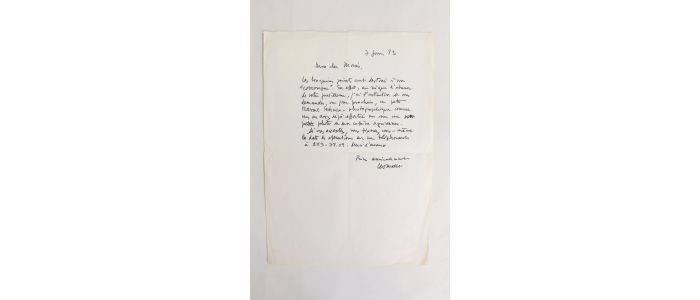 MALET : Lettre autographe signée à son photographe et ami Bruno de Monès - Signiert, Erste Ausgabe - Edition-Originale.com