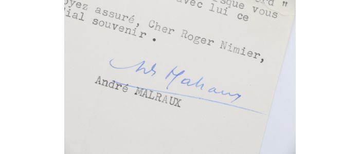 MALRAUX : Lettre tapuscrite signée d'André Malraux à Roger Nimier - Autographe, Edition Originale - Edition-Originale.com