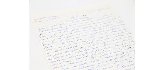 MESRINE : Lettre d'amour autographe datée et signée de Jacques Mesrine écrite depuis la prison de Fleury-Mérogis et adressée à sa compagne Jeanne Schneider à propos du combat pour sa liberté provisoire : 