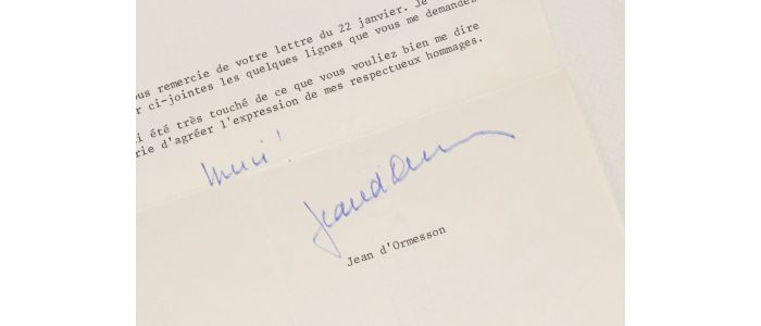 ORMESSON : Lettre dactylographiée et signée de Jean d'Ormesson à Martine Rubin - Signiert, Erste Ausgabe - Edition-Originale.com