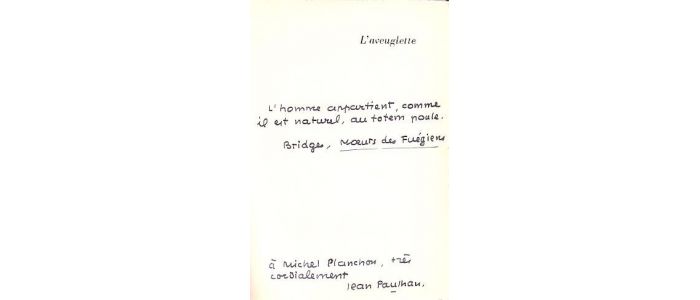 PAULHAN : L'aveuglette - Autographe, Edition Originale - Edition-Originale.com
