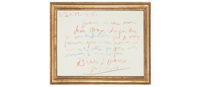 PICASSO : Lettre autographe signée multicolore adressée à Max Pellequer - Signiert, Erste Ausgabe - Edition-Originale.com