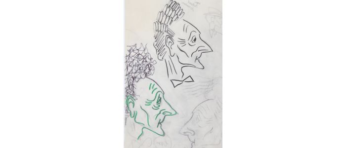 RIM : Esquisses originales, sur papier calque, au stylo bille et crayons noirs représentant quatre portraits de Jean Cocteau - Signiert, Erste Ausgabe - Edition-Originale.com