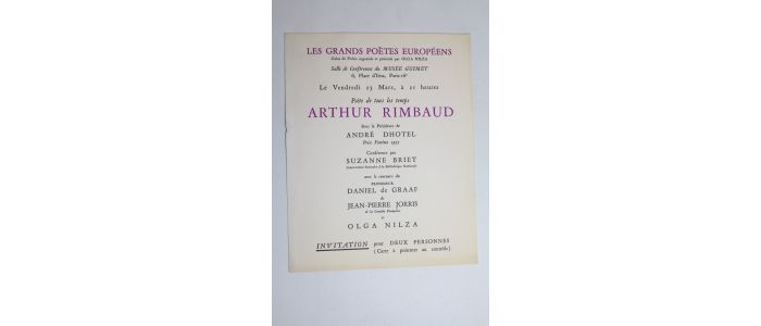 RIMBAUD : Carton d'invitation pour le gala de poésie organisé par Olga Nilza concernant Arthur Rimbaud - First edition - Edition-Originale.com