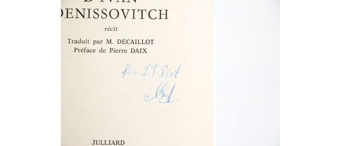 SOLJENITSYNE : Une journée d'Ivan Denissovitch - Autographe - Edition-Originale.com