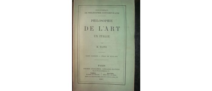 TAINE : Philosophie de l'art en Italie - Erste Ausgabe - Edition-Originale.com