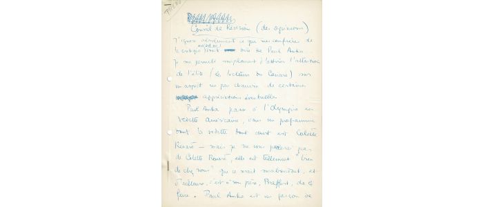 VIAN : Manuscrit autographe de Boris Vian intitulé 