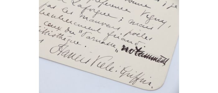 VIELE-GRIFFIN : Billet autographe daté et signé adressé à Edouard Ducoté évoquant ses poètes de prédilection et ses lectures : 