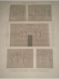 DESCRIPTION DE L'EGYPTE.  Ile de Philae. Sculptures des deux pylônes, Bas-relief du temple de l'ouest, Bas-reliefs du grand temple, Inscriptions hiéroglyphiques. (ANTIQUITES, volume I, planche 12) - Prima edizione - Edition-Originale.com