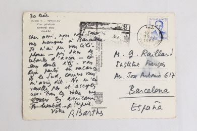 BARTHES : Carte postale autographe signée adressée à Georges Raillard - Autographe, Edition Originale - Edition-Originale.com