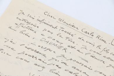 BOURDELLE : Lettre autographe signée adressée à Carlo Rim concernant le projet de réalisation d'une statue d'Honoré Daumier initiée par le père de Carlo Rim : 