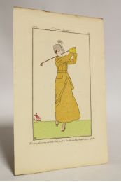 Costumes parisiens. Blouse à plis en toile Kaki guêtres hautes en drap beige chapeau de feutre. [Tenue de golf] (pl.16, Journal des Dames et des Modes, 1912 n°9) - Erste Ausgabe - Edition-Originale.com