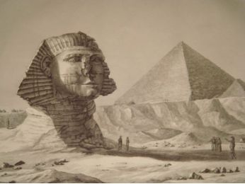 DESCRIPTION DE L'EGYPTE.  Pyramides de Memphis. Vue du Sphinx et de la grande pyramide, prise du sud-est. (ANTIQUITES, volume V, planche 11) - First edition - Edition-Originale.com