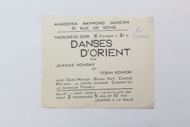 DUNCAN : Invitation aux représentations des danses d'Orient créées par Jeanne Ronsay et Toshi Komori à l'Akadémia de Raymond Duncan - First edition - Edition-Originale.com