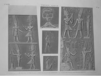 DESCRIPTION DE L'EGYPTE.  Thèbes. Karnak. Décoration intérieure de la porte de granit des propylées, sujets recueillis dans divers édifices. (ANTIQUITES, volume III, planche 47) - Edition Originale - Edition-Originale.com
