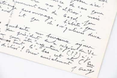 GRACQ : Carte postale autographe signée de Julien Gracq adressée à son proche ami et monographe Ariel Denis à propos de sa redécouverte des écrits et de la personnalité de Nicolas Gogol : 