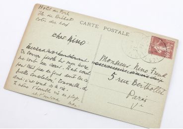 JACOB : Carte postale autographe signée adressée depuis les Côtes du Nord à son ami l'écrivain Nino Frank : 