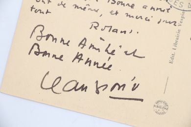 LAUDENBACH : Carte postale autographe adressée à son ami Roger Nimier enrichi de quelques mots de Jean Giono lui souhaitant une bonne année  - Signed book, First edition - Edition-Originale.com