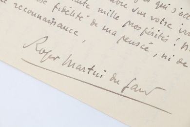 MARTIN DU GARD : Lettre autographe signée adressée à ses amis Carlo et Alice Rim à qui il transmet tout le bonheur d'une joie de vivre recouvrée : 